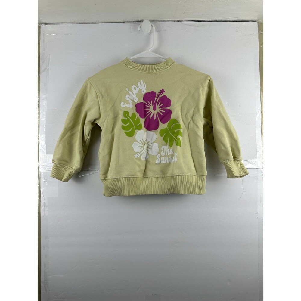 Zara Kids Girls Sweatshirt Size 6-7 Yrs Yellow Hibiscus Floral Sunset Graphic